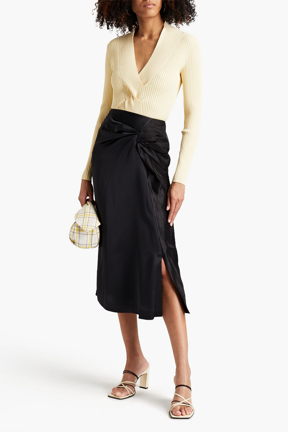 Rejina Pyo Twist-front Taffeta And Satin Midi Skirt In Black