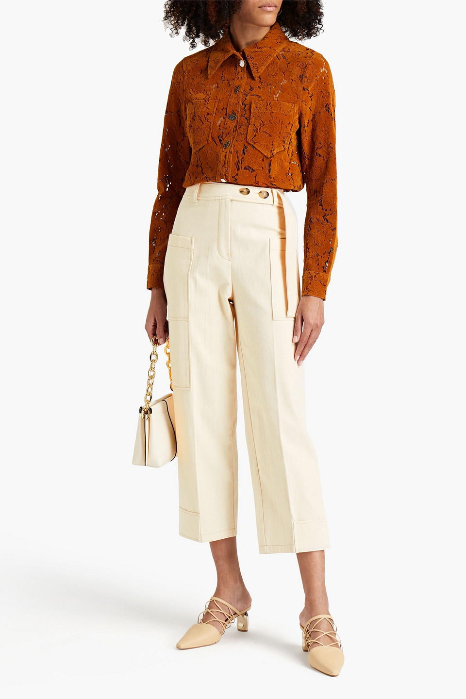 Rejina Pyo Belted Donegal Canvas Straight-leg Trousers In Neutrals