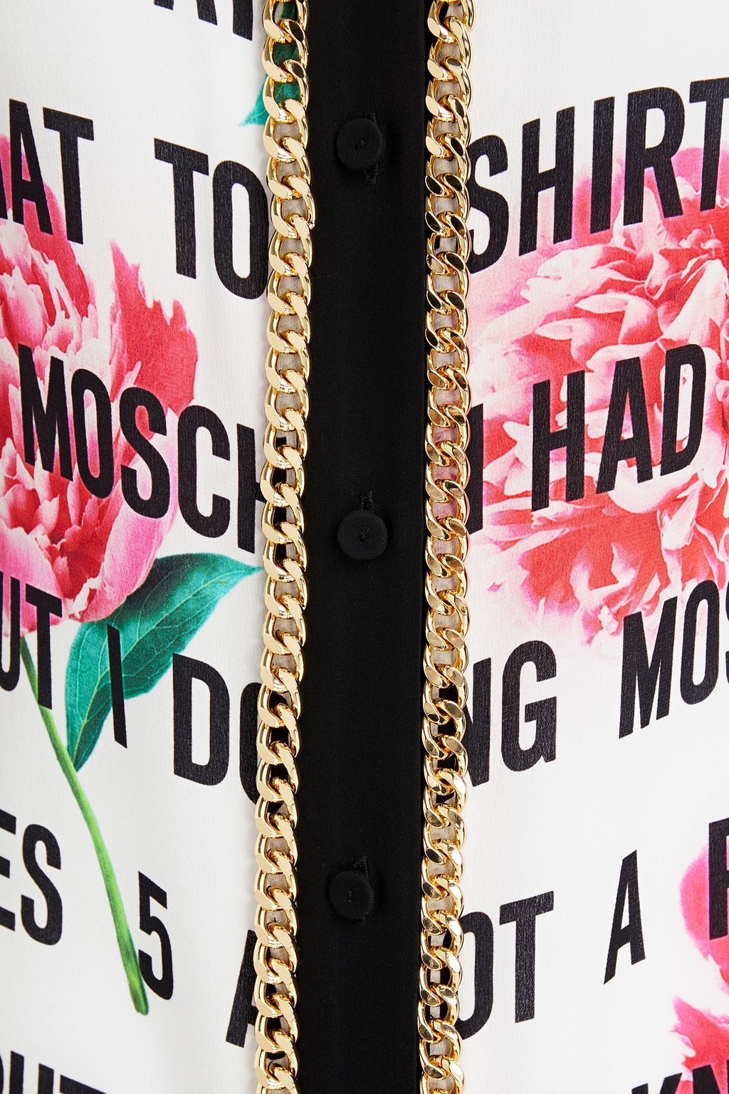 MOSCHINO Paneled embellished printed silk crepe de chine blouse