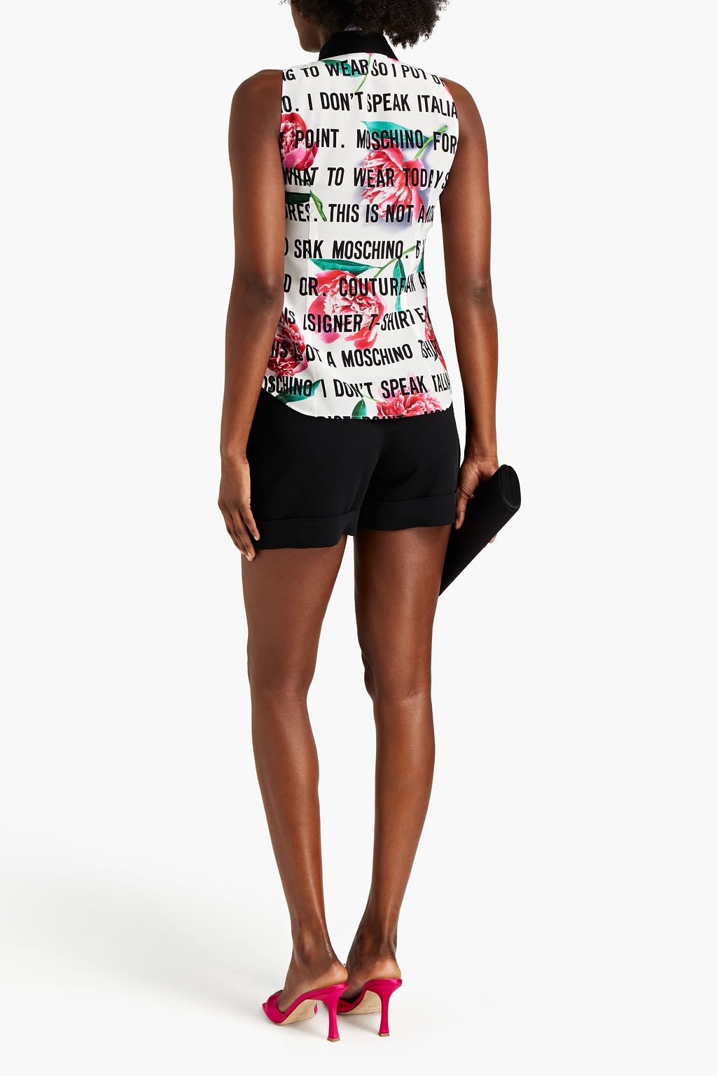 MOSCHINO Paneled embellished printed silk crepe de chine blouse
