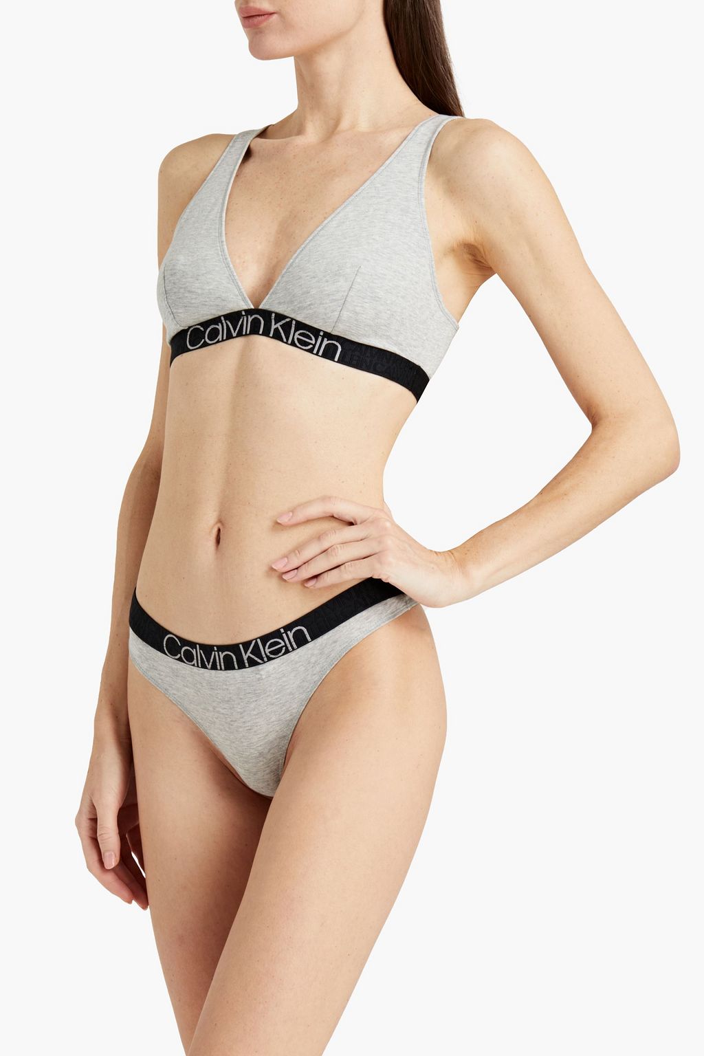 CALVIN KLEIN Mélange cotton-blend mid-rise thong