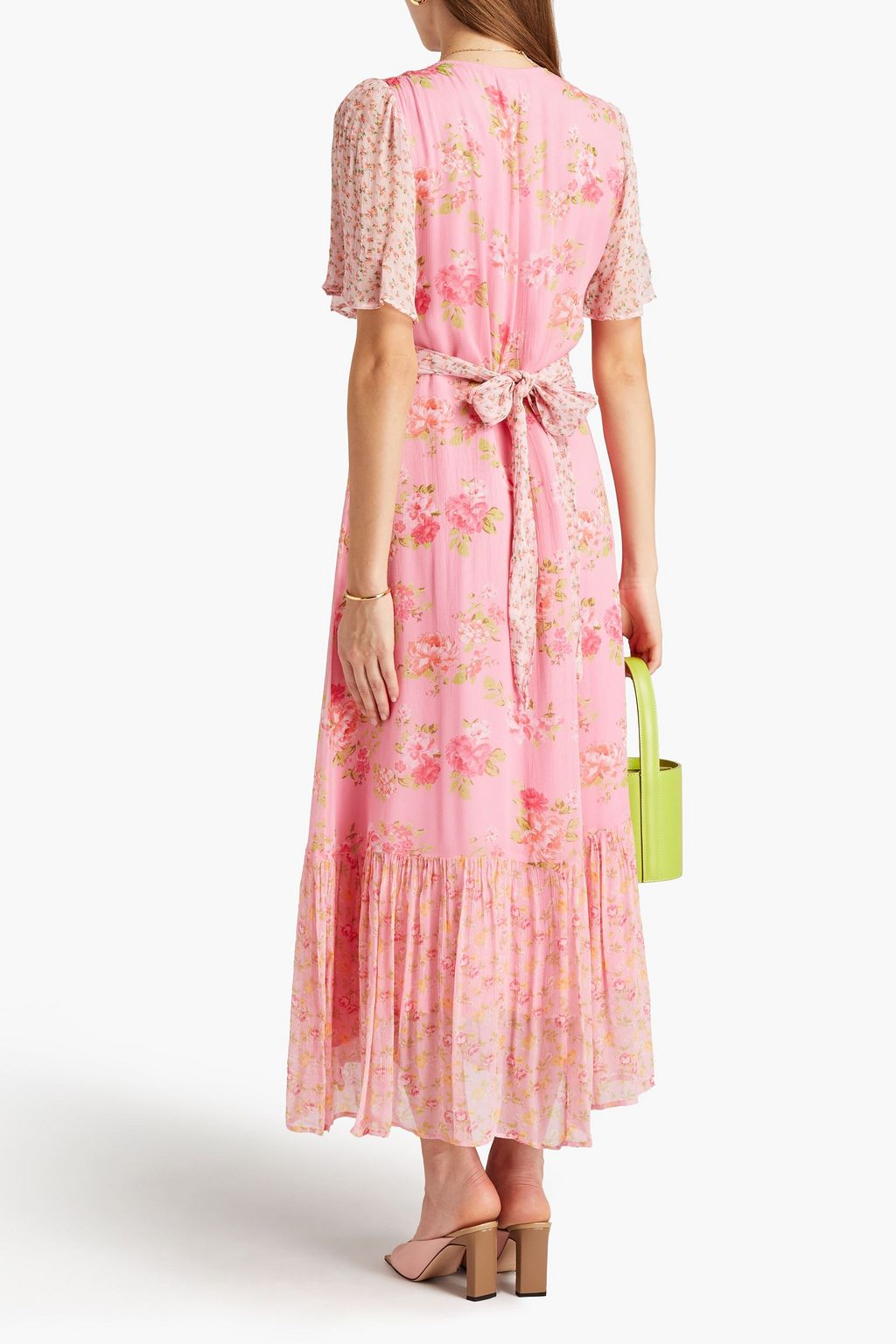 GHOST LONDON Loia tie-back paneled floral-print crepon midi dress