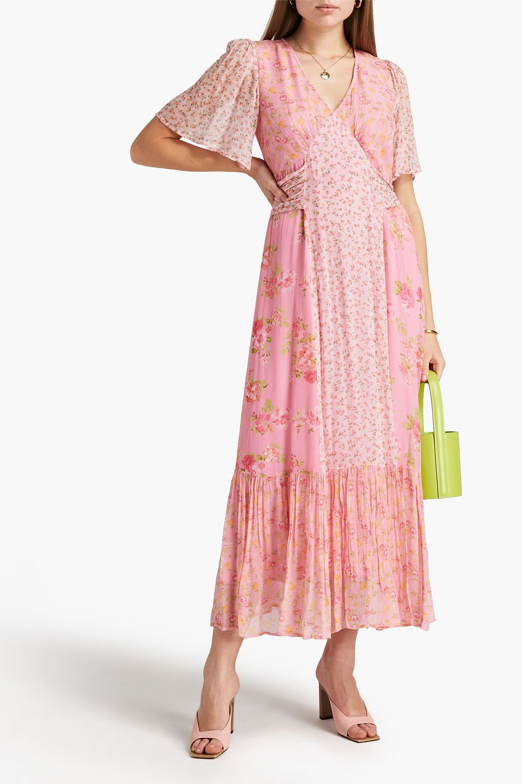 GHOST LONDON Loia tie-back paneled floral-print crepon midi dress