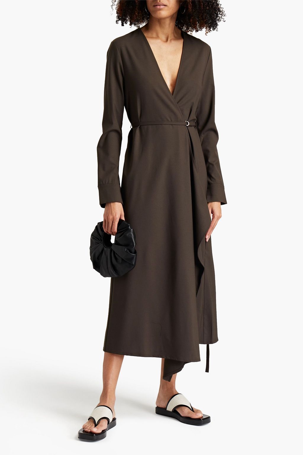 BITE STUDIOS Asymmetric draped wool-blend midi wrap dress