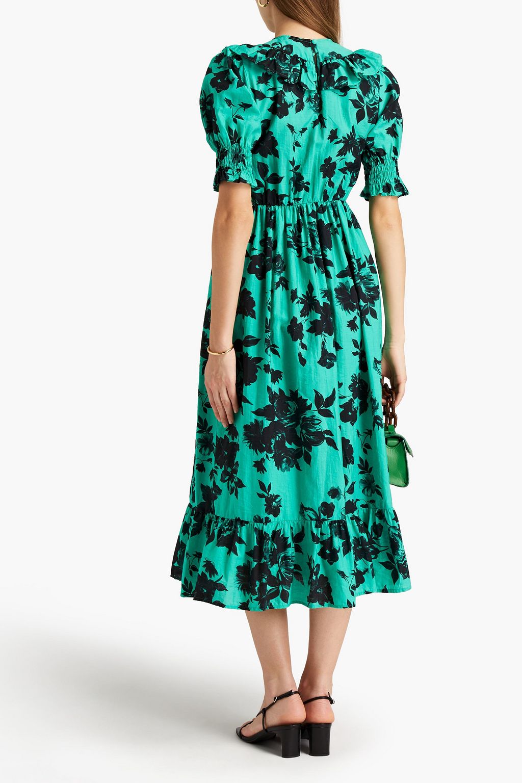 GHOST LONDON Ella ruffle-trimmed floral-print cotton-blend mousseline midi dress