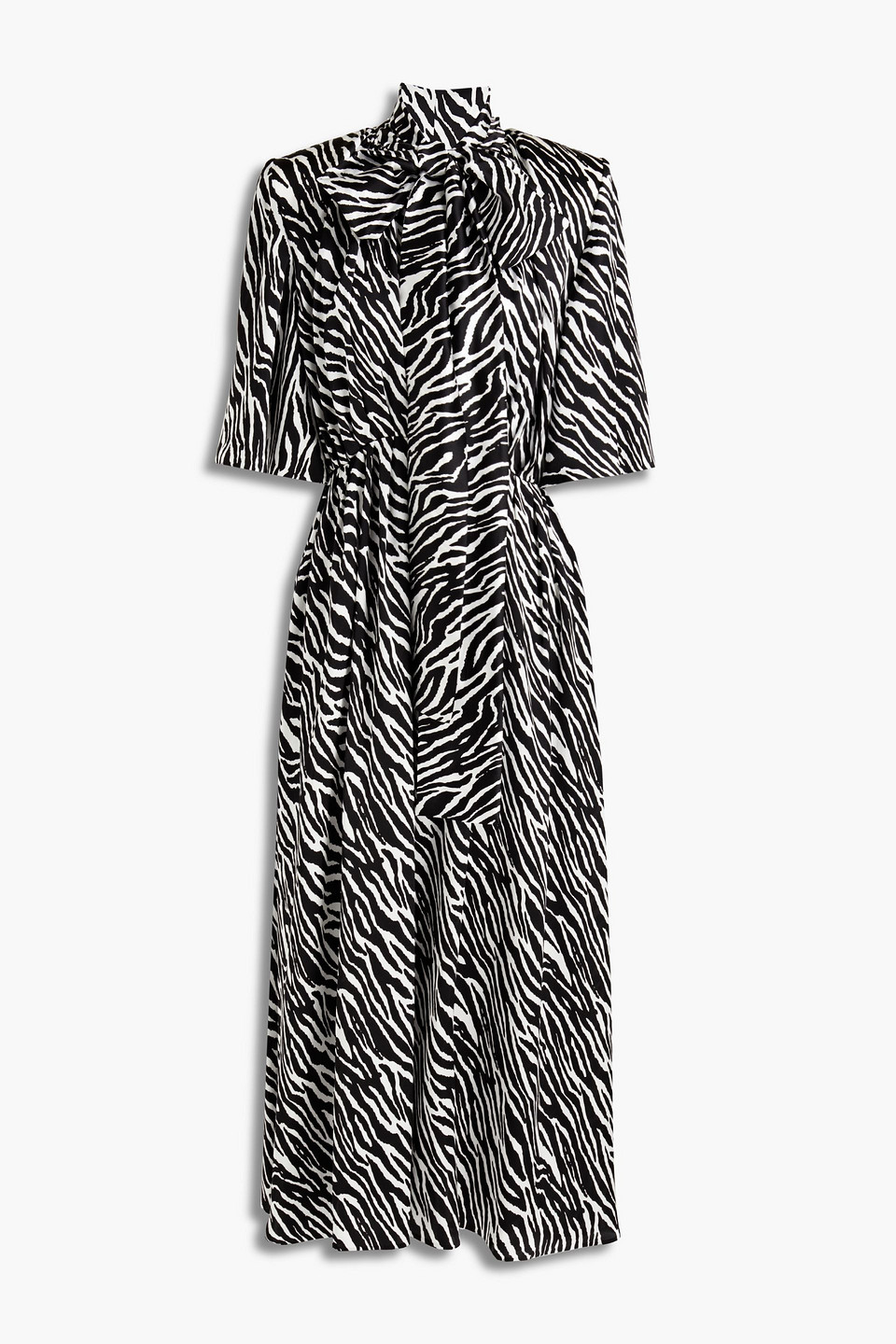 Pussy-bow Cutout Zebra-print Silk-satin Midi Dress