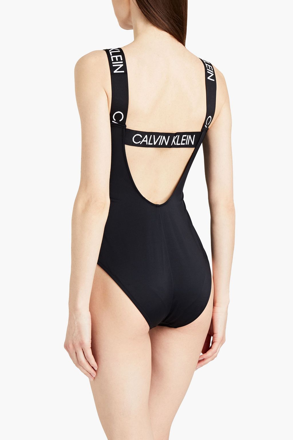 CALVIN KLEIN Mesh-trimmed cutout stretch-econyl swimsuit