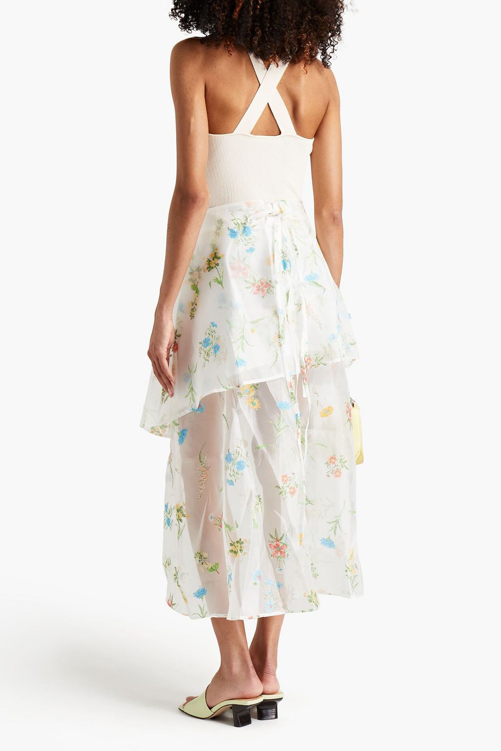 REJINA PYO Layered embroidered cotton-blend organza midi skirt