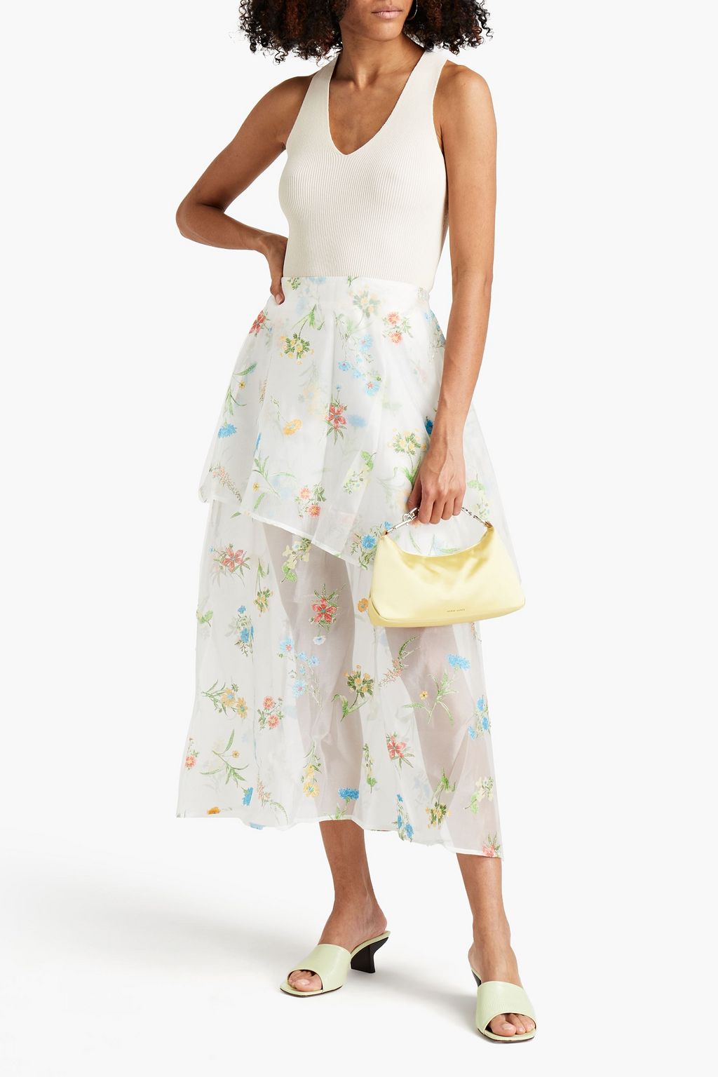 REJINA PYO Layered embroidered cotton-blend organza midi skirt