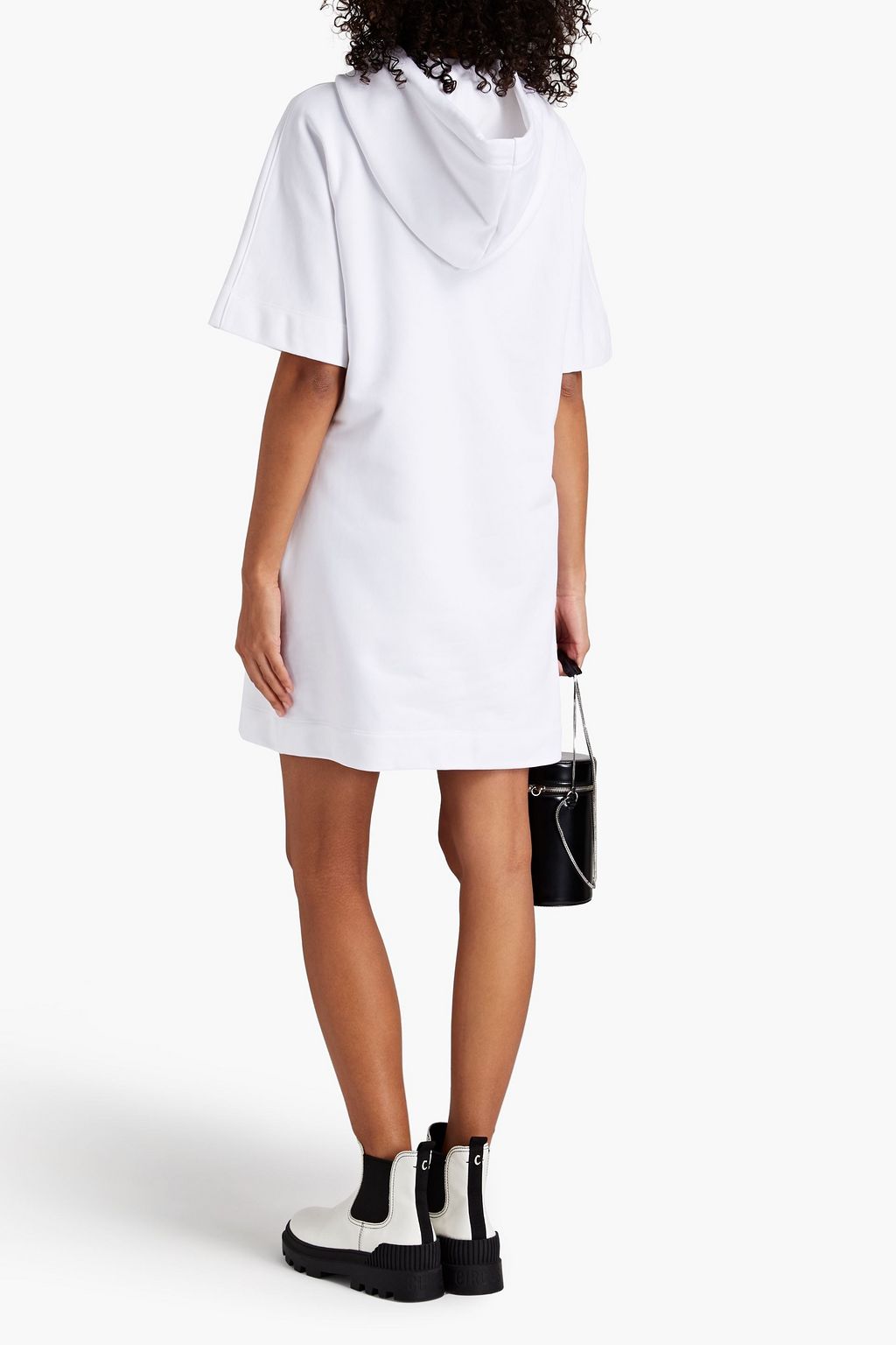MOSCHINO Embellished French cotton-terry hooded mini dress