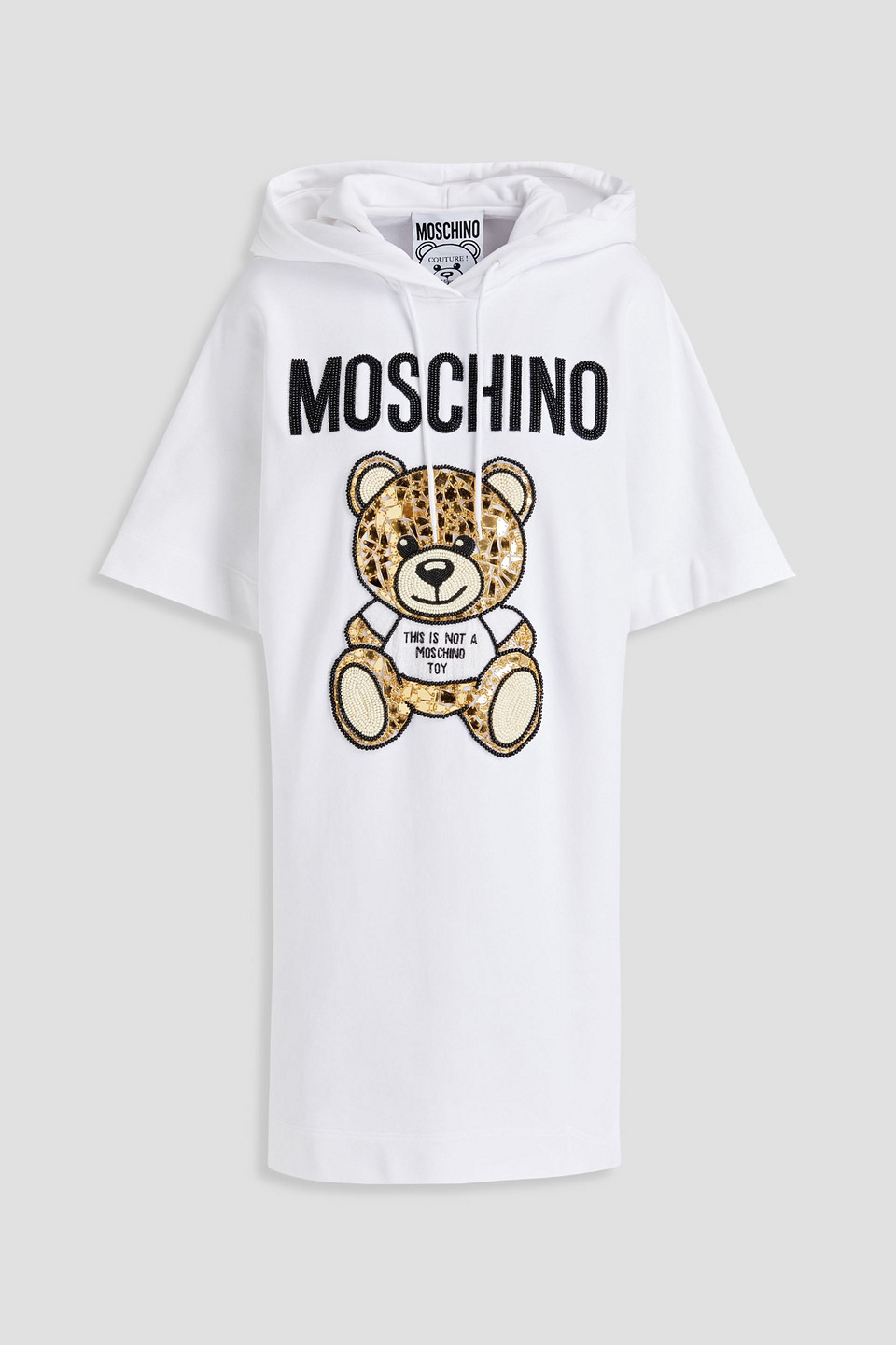 moschino - embellished french cotton-terry hooded mini dress - white - it 40