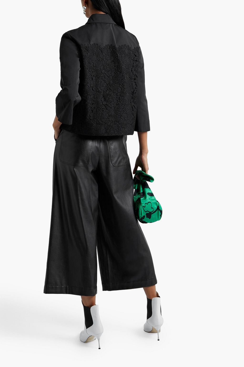 VALENTINO GARAVANI Corded lace-paneled cotton-blend faille jacket