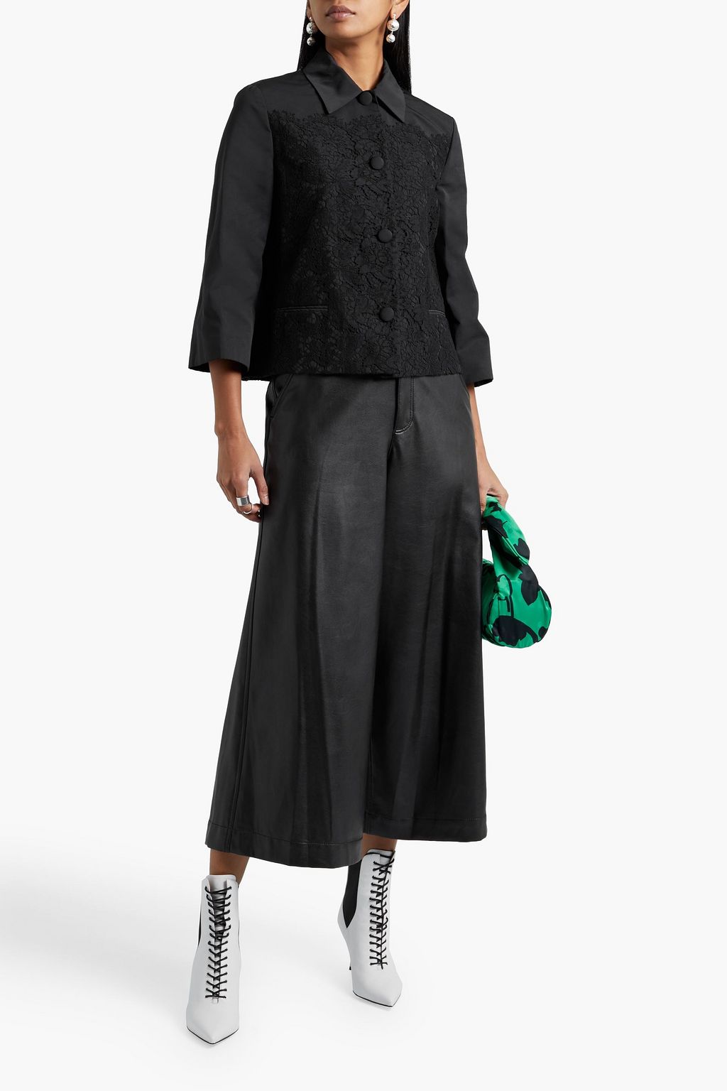 VALENTINO GARAVANI Corded lace-paneled cotton-blend faille jacket