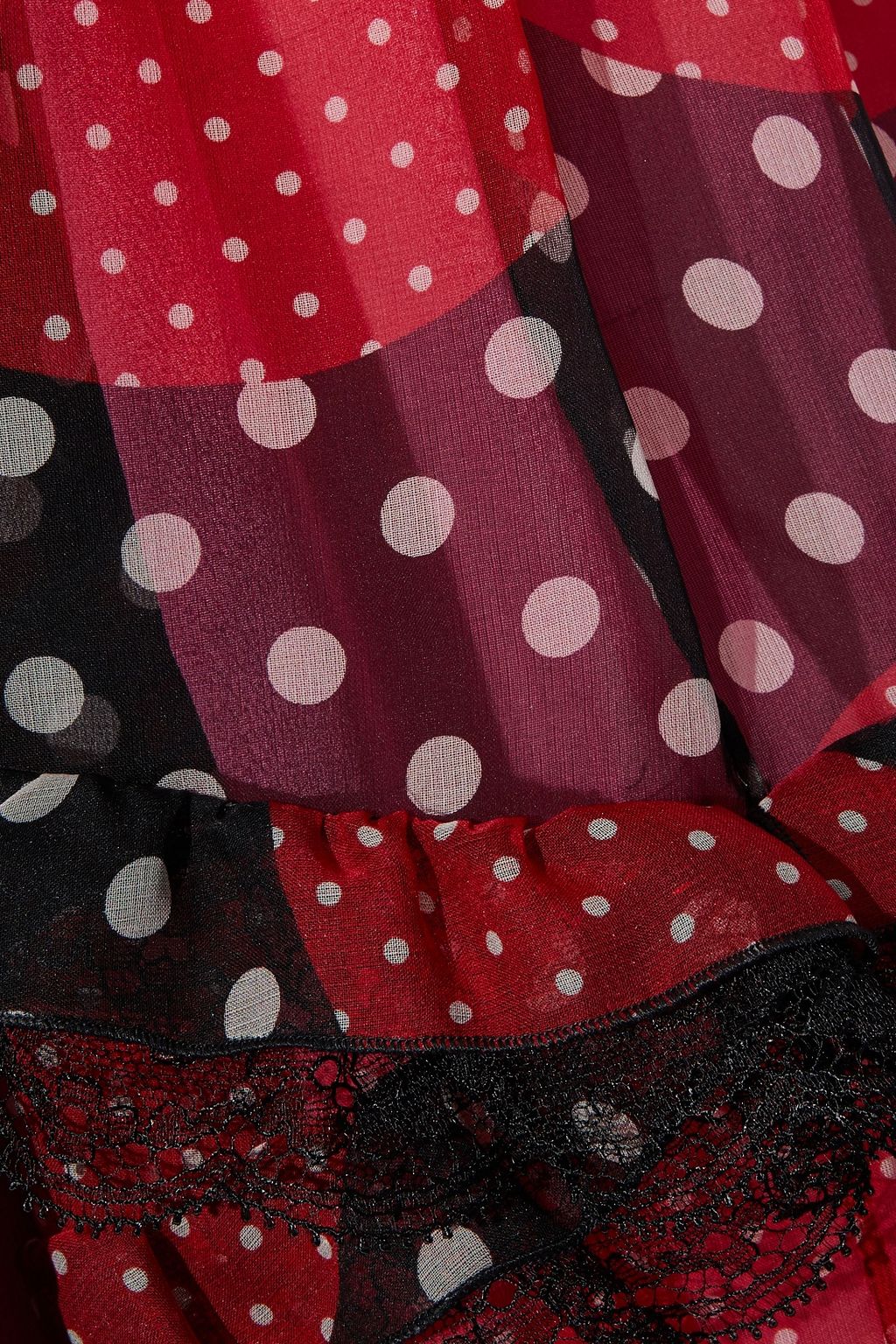 VALENTINO GARAVANI Cold-shoulder lace-trimmed polka-dot silk-chiffon maxi dress