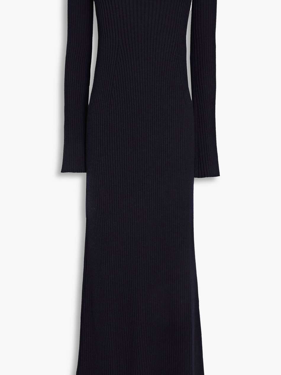 off-the-shoulder ribbed wool and cashmere-blend maxi dress