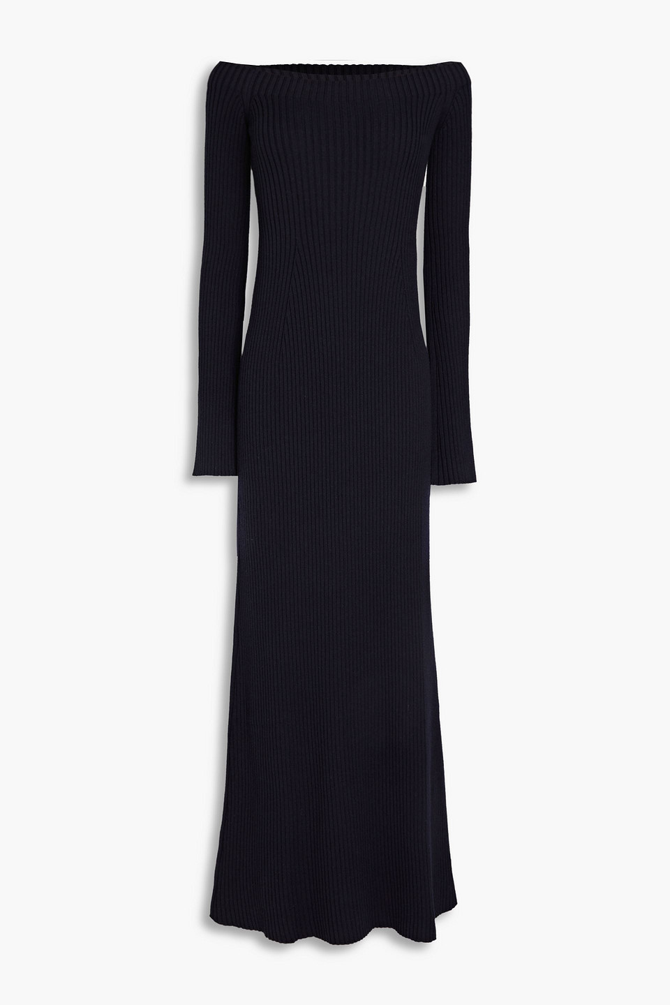 Chloé Off-the-shoulder Ribbed Wool And Cashmere-blend Maxi Dress In Marineblau