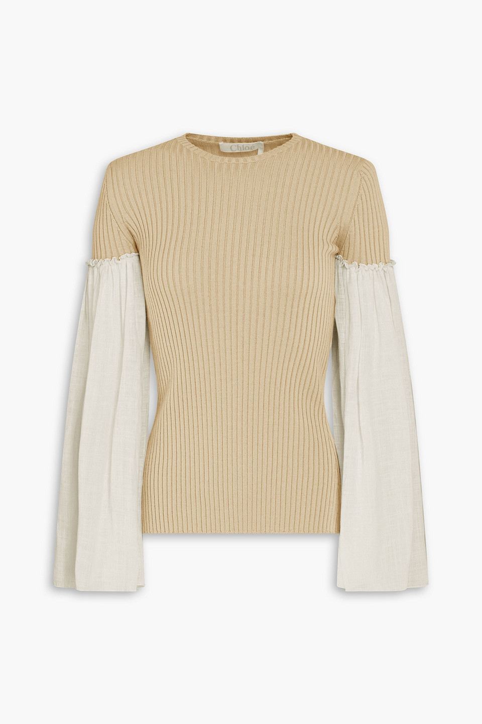 Chloé - Gauze-paneled ribbed wool and cashmere-blend sweater - Neutral - FR 34