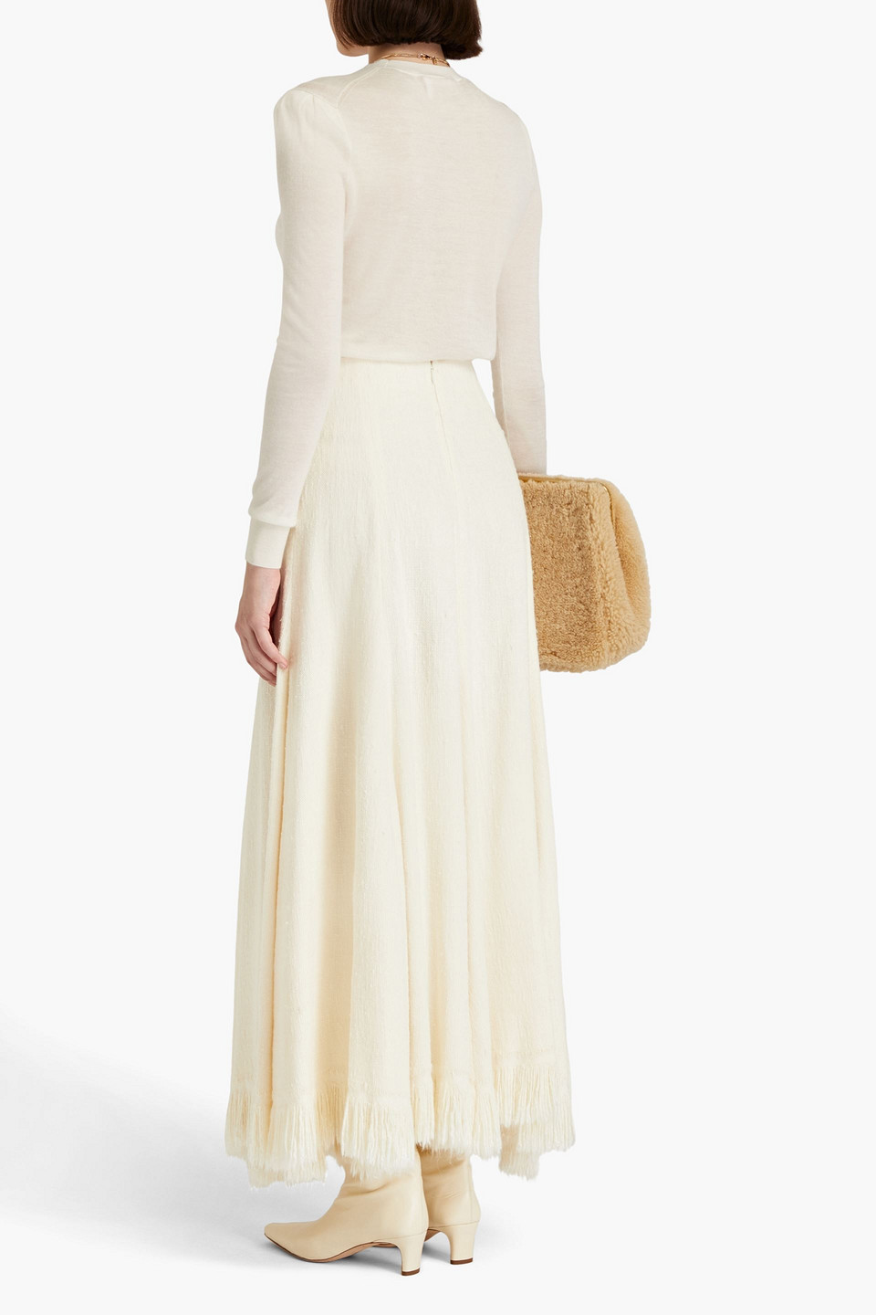 CHLOÉ FRINGED SILK-TWEED MAXI SKIRT