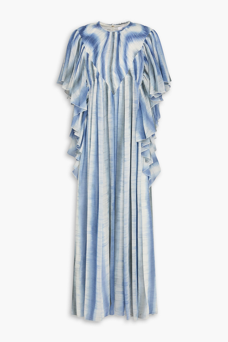 Chloé Ruffled Striped Wool-gauze Maxi Dress In Light Blue