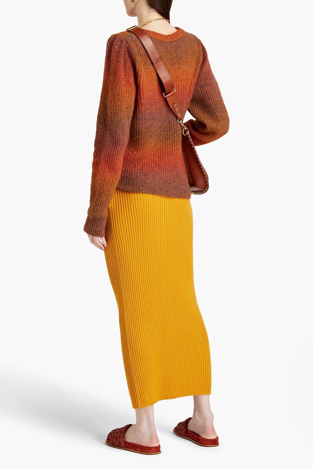 CHLOÉ Ribbed wool and cashmere-blend midi pencil skirt