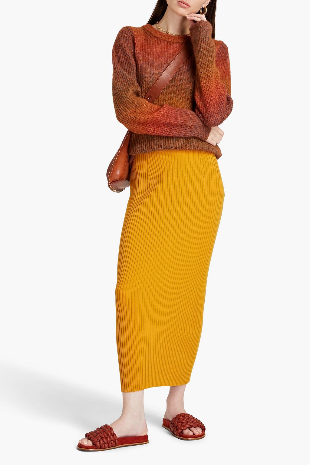CHLOÉ Ribbed wool and cashmere-blend midi pencil skirt