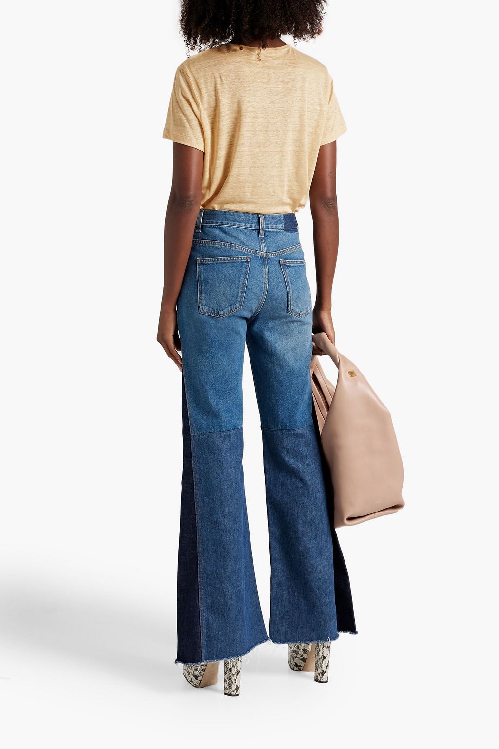 CHLOÉ Patchwork-effect high-rise flared jeans