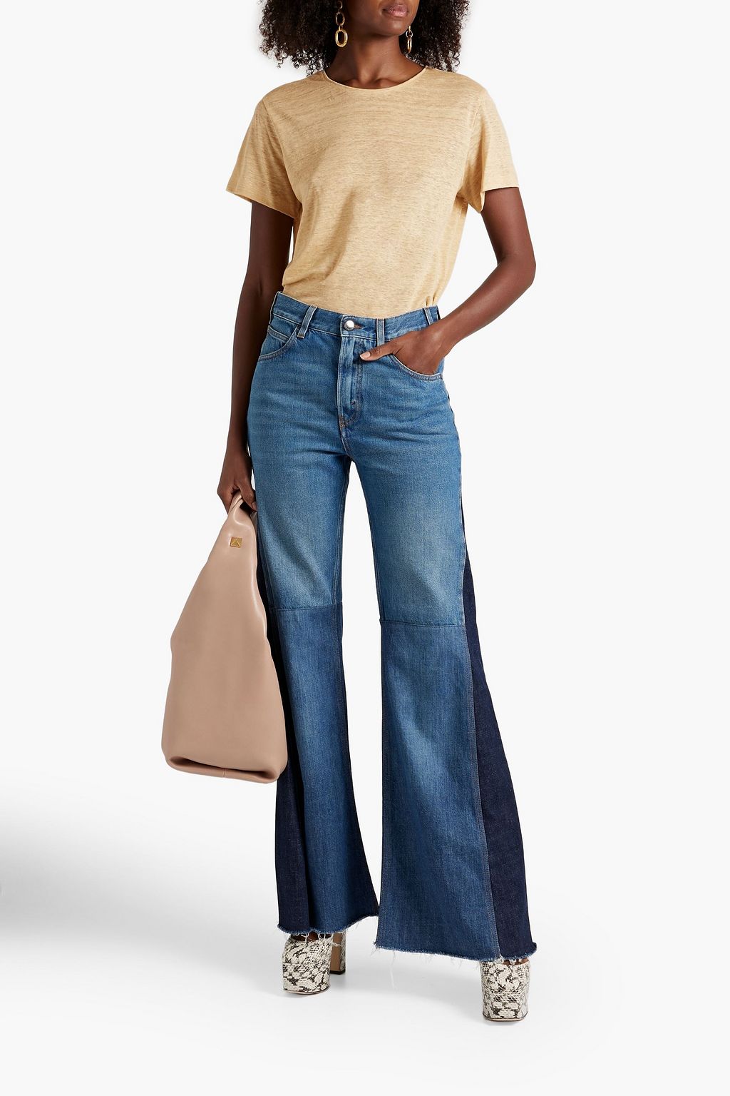 CHLOÉ Patchwork-effect high-rise flared jeans