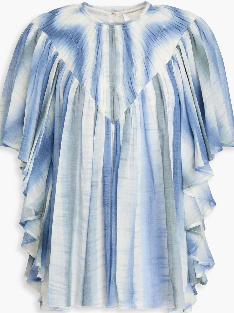 ruffled tie-dyed wool-gauze blouse
