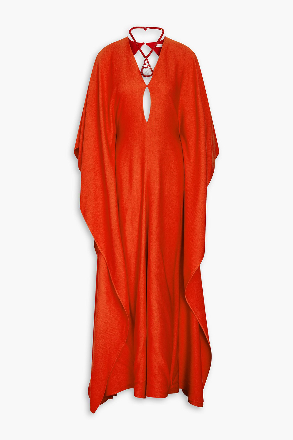 Chloé Embellished Draped Cutout Silk-jersey Maxi Dress In Tomatenrot