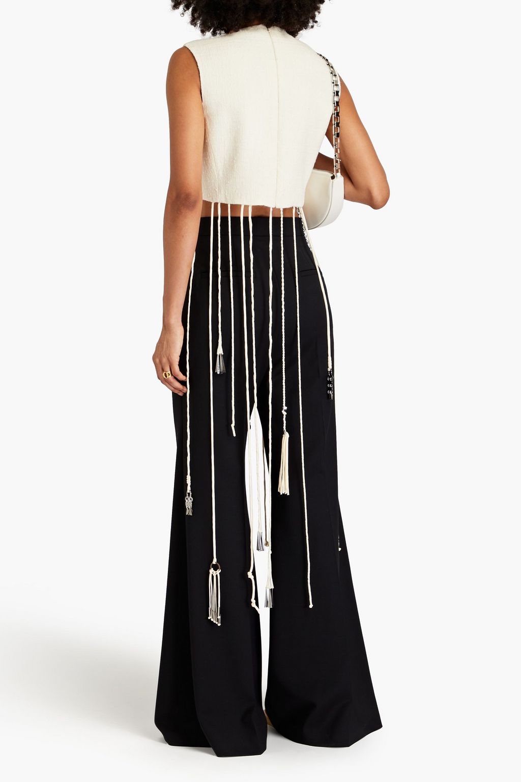 CHLOÉ Cropped fringed silk-jacquard top