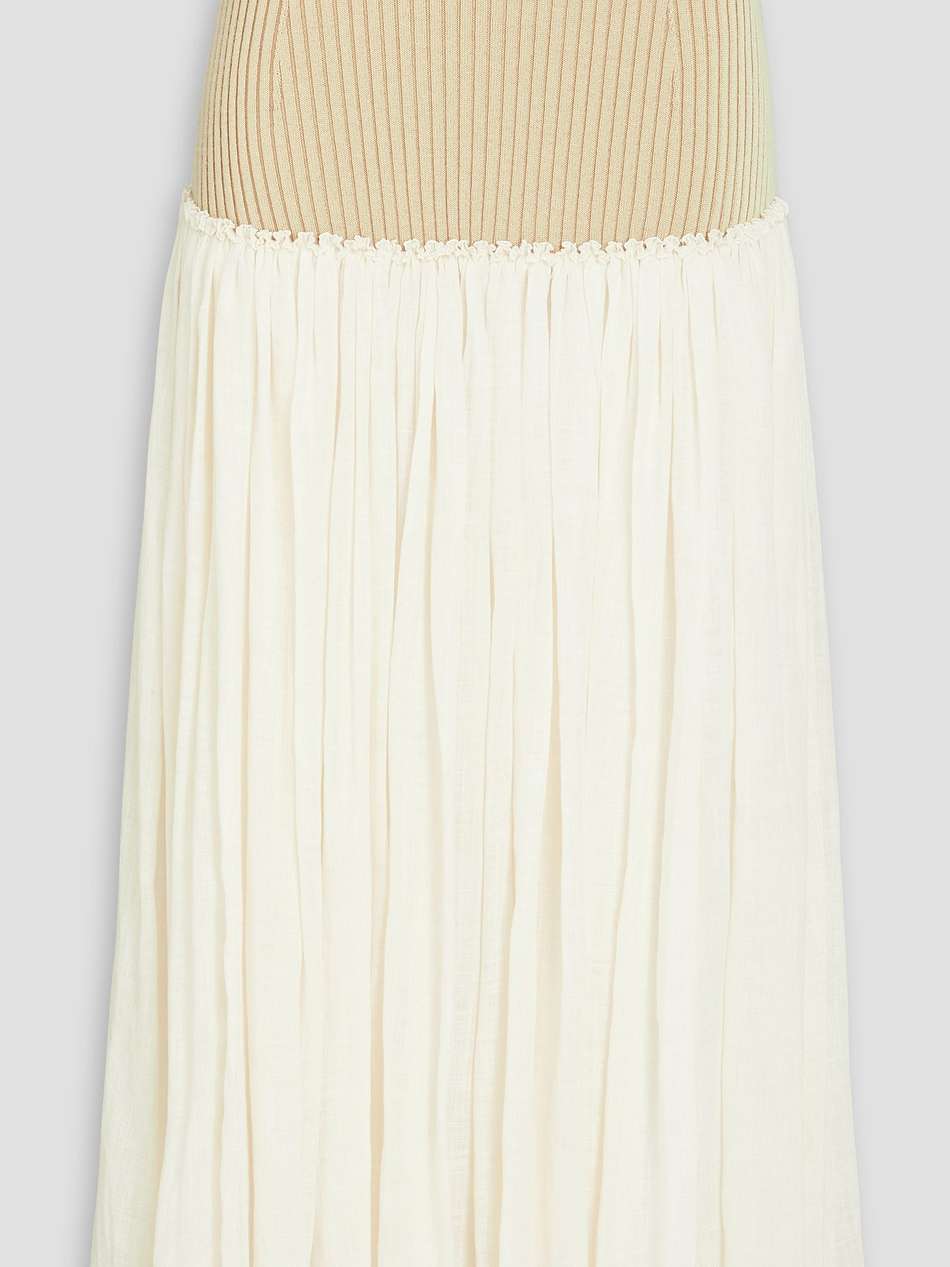 ribbed-knit paneled linen and silk-blend maxi skirt