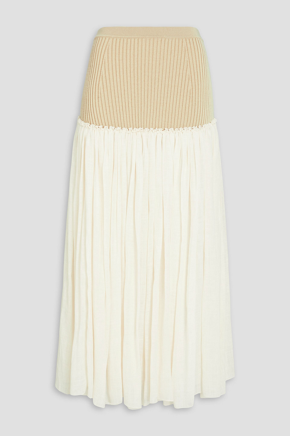 Chloé Ribbed-knit Paneled Linen And Silk-blend Maxi Skirt In Ivory