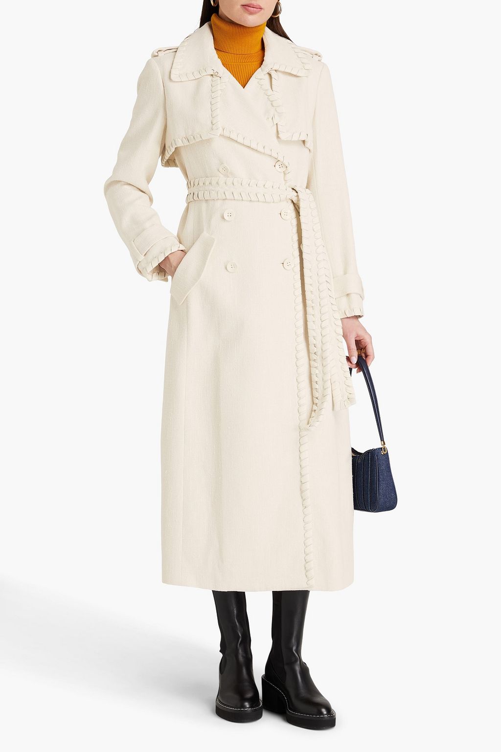 CHLOÉ Trenchcoat aus Canvas aus einer Seidenmischung mit Lederbesatz
