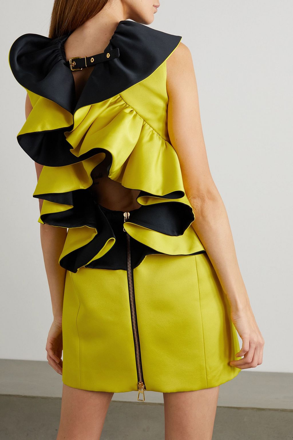 AZ FACTORY Open-back ruffled two-tone duchesse-satin mini dress