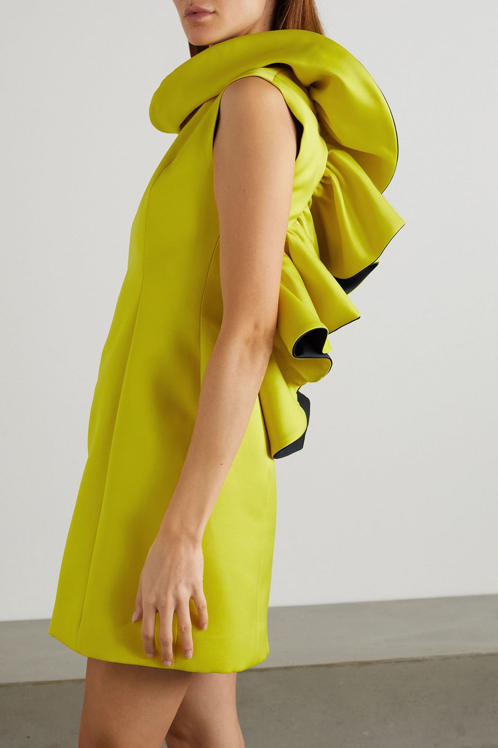 AZ FACTORY Open-back ruffled two-tone duchesse-satin mini dress
