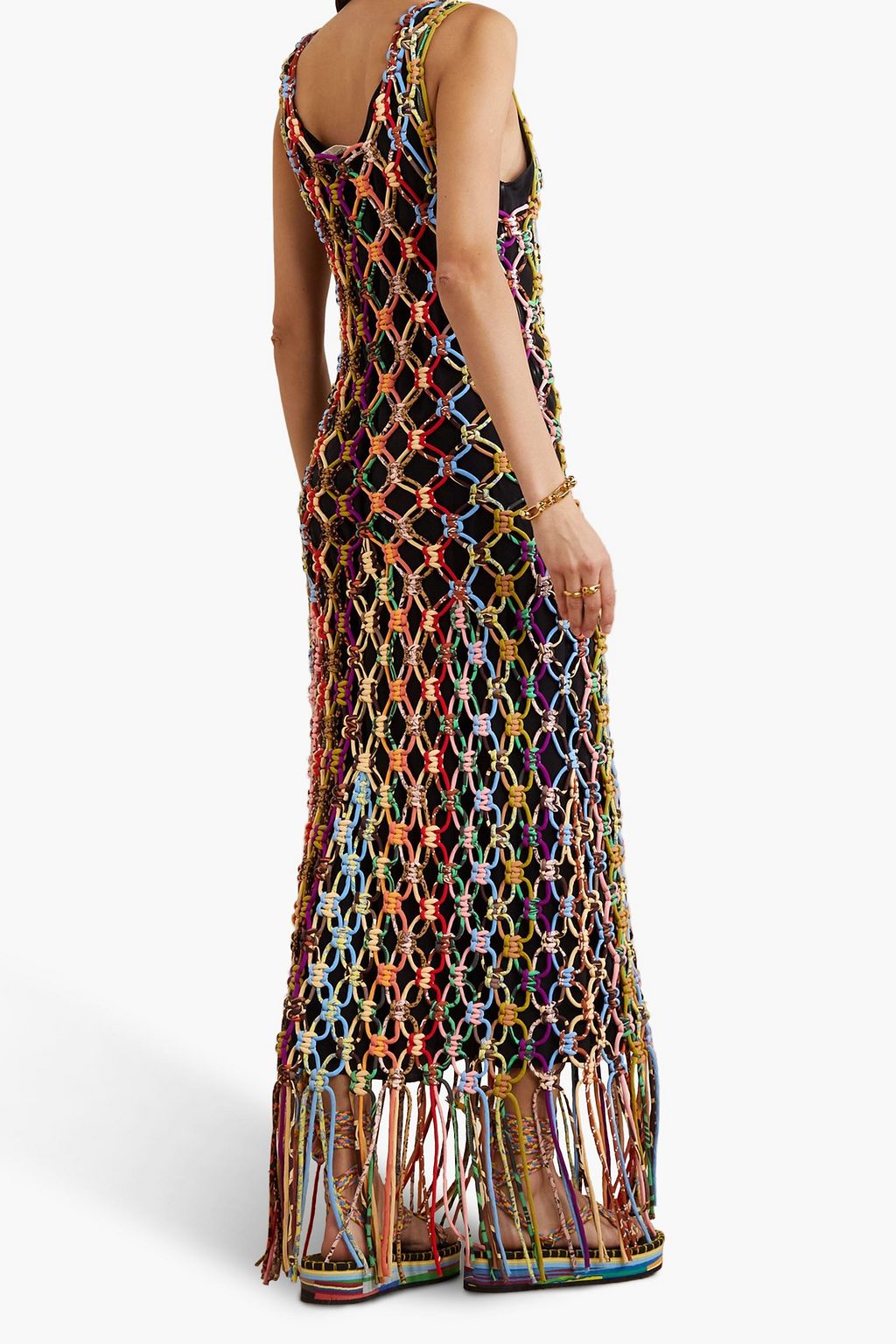 CHLOÉ Fringed printed silk-macramé maxi dress