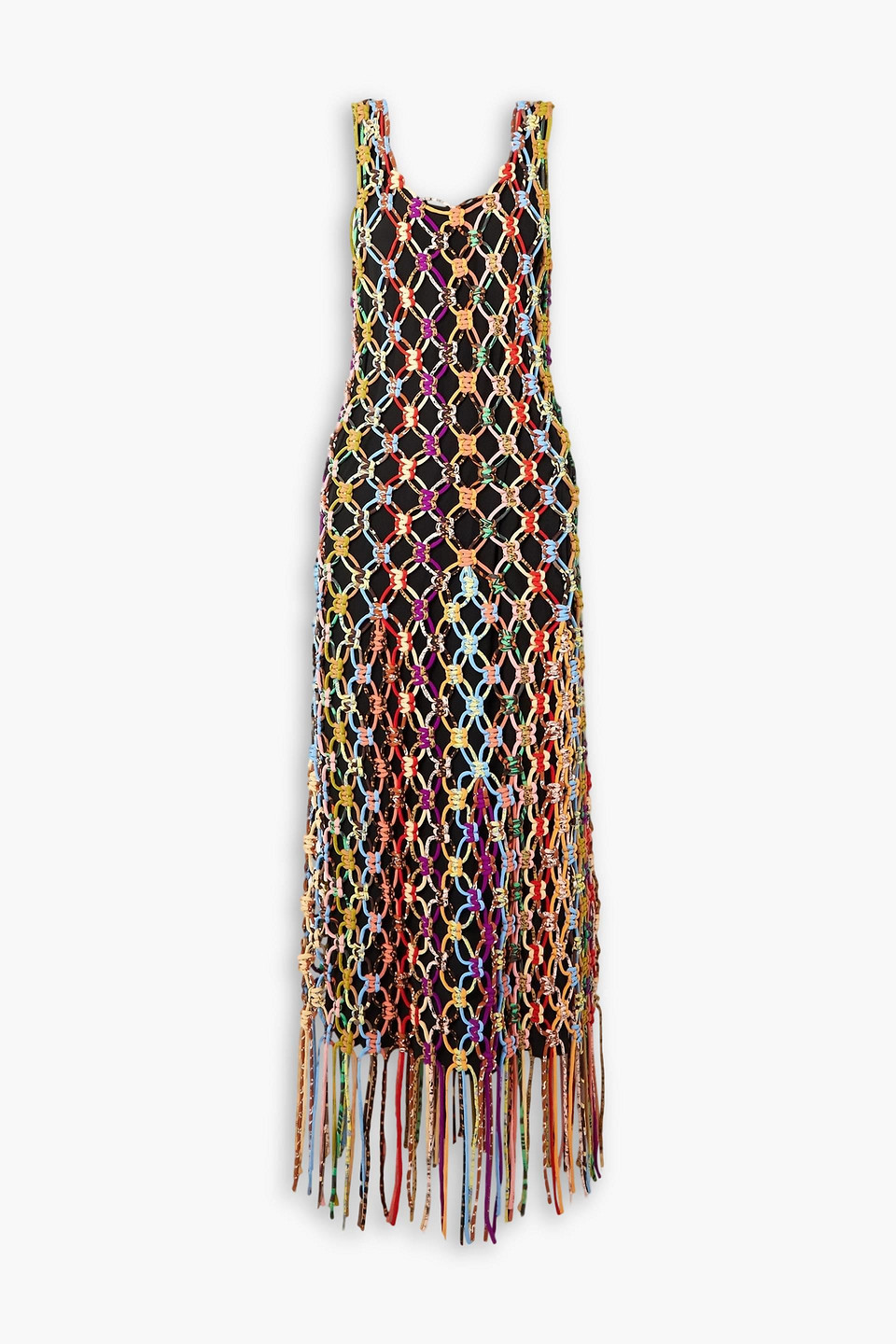 Chloé Fringed Printed Silk-macramé Maxi Dress In Multicolor