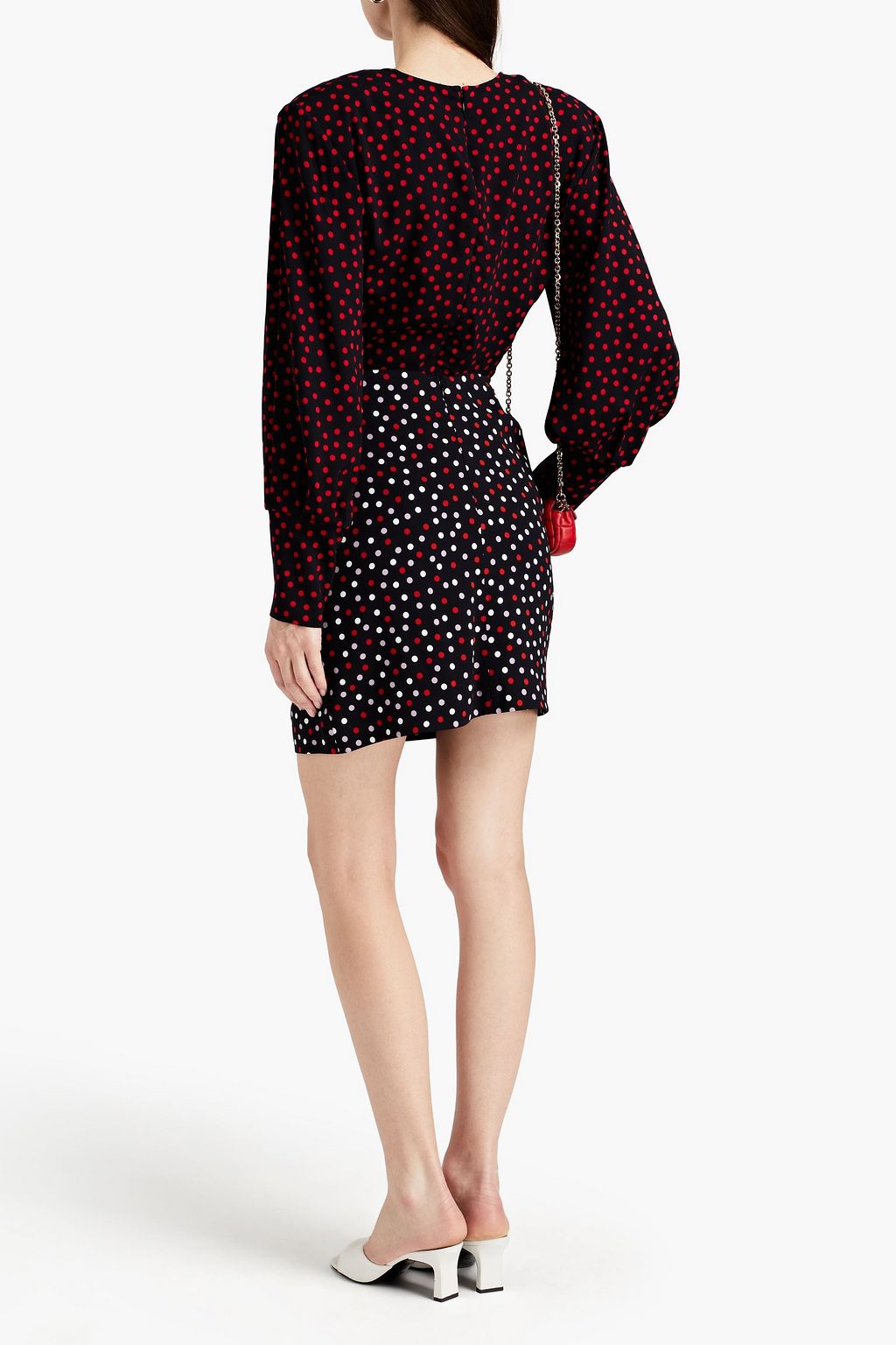 PHILOSOPHY DI LORENZO SERAFINI Bow-embellished ruched polka-dot stretch-crepe mini skirt