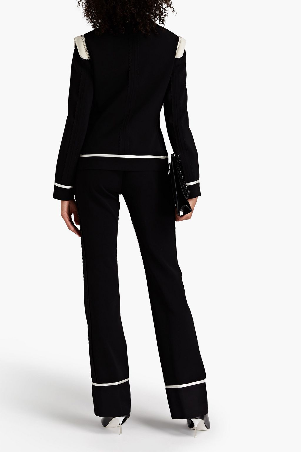 MOSCHINO Satin-trimmed embroidered crepe blazer