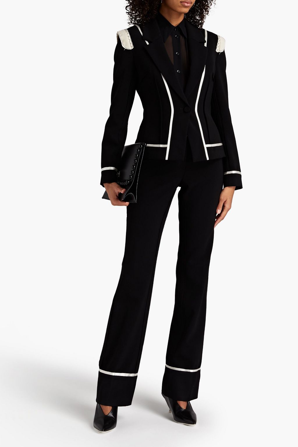 MOSCHINO Satin-trimmed embroidered crepe blazer