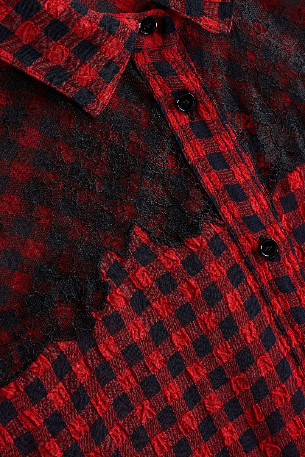 PHILOSOPHY DI LORENZO SERAFINI Lace-paneled gingham seersucker shirt