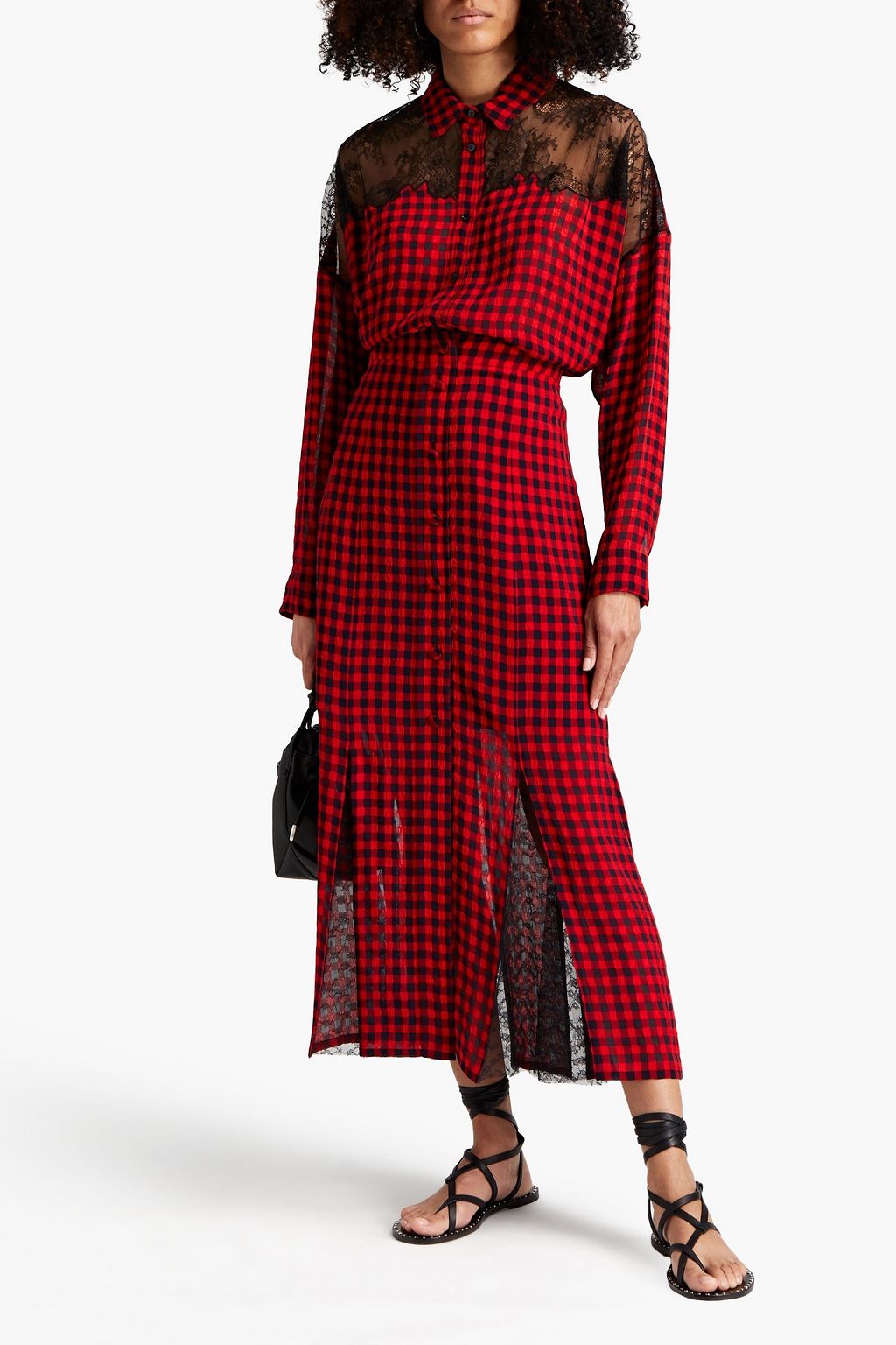 PHILOSOPHY DI LORENZO SERAFINI Lace-paneled gingham seersucker shirt