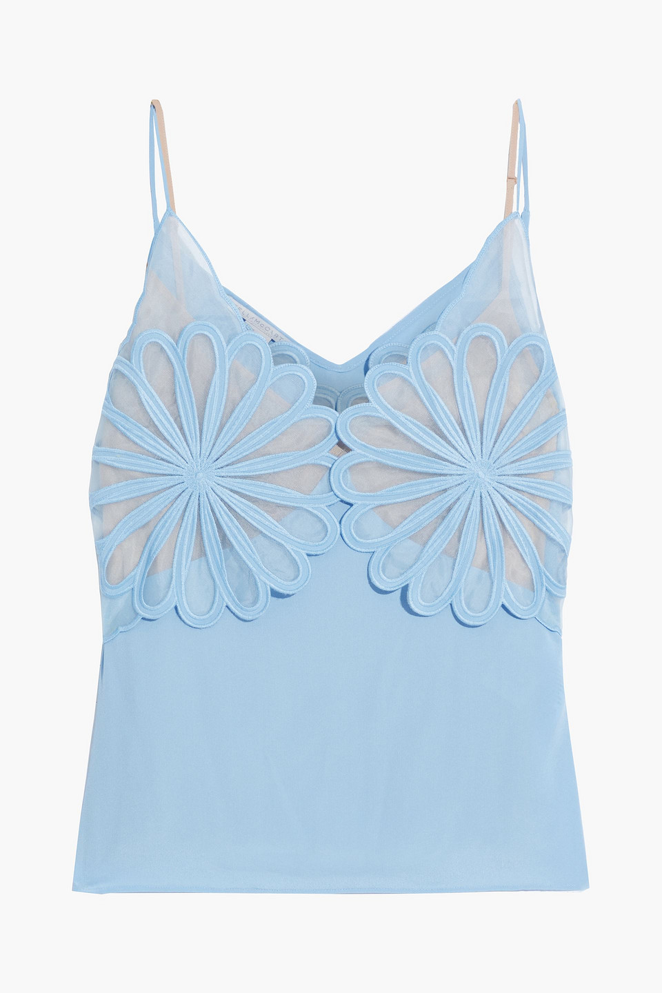 stella mccartney - floral-appliquéd organza-paneled silk crepe de chine camisole - blue - it 40