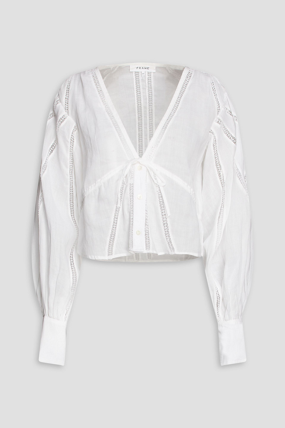 Frame Lattice-trimmed Ramie-gauze Top In White