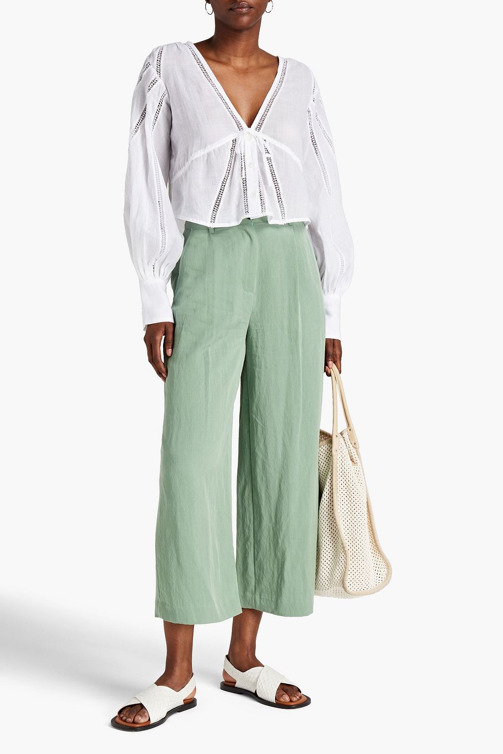 FRAME Crochet-trimmed ramie-gauze top