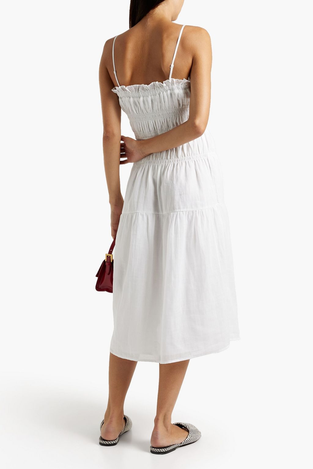 FRAME Shirred ramie-gauze midi dress