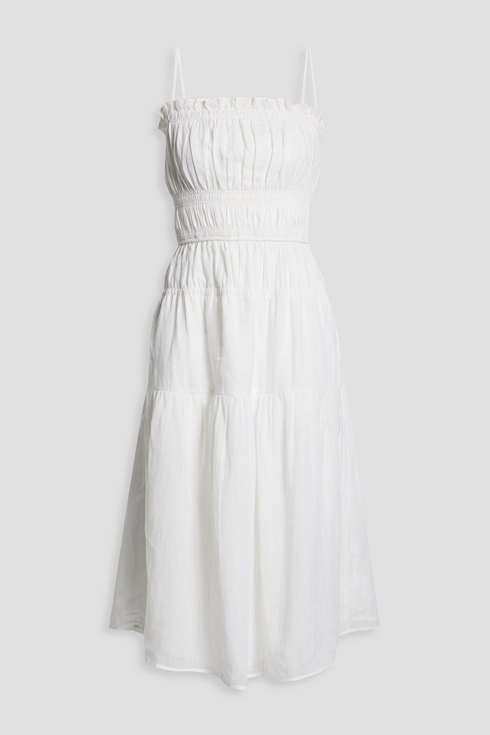 Shirred ramie-gauze midi dress