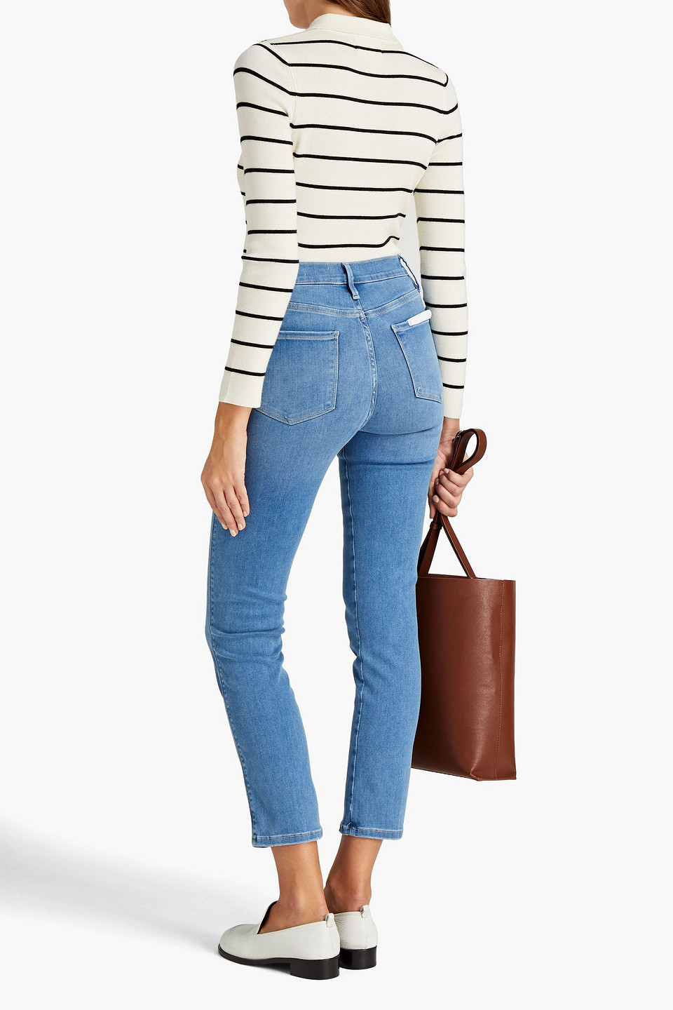 Shop Frame Le Sylvie Cropped High-rise Straight-leg Jeans In Mid Denim