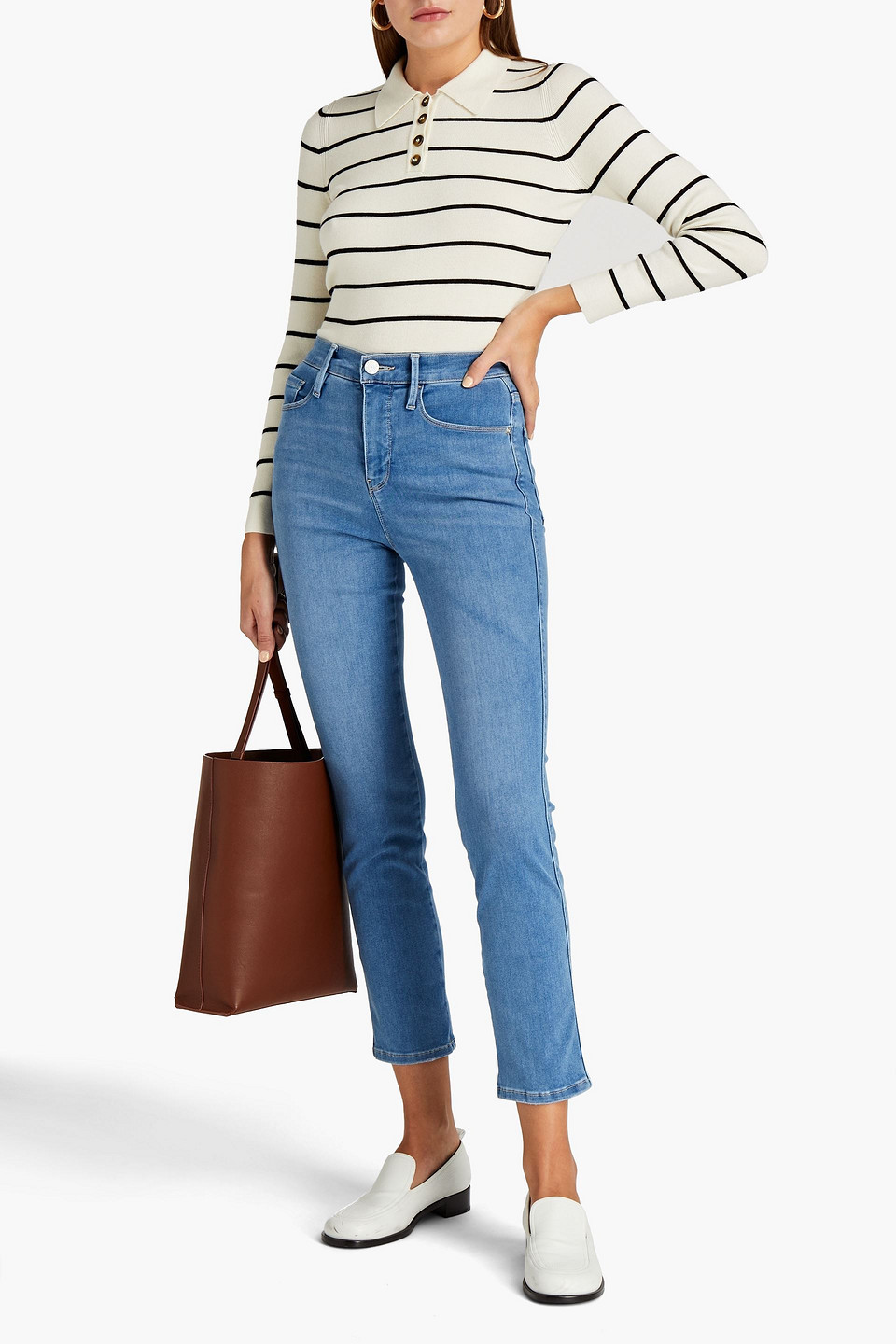 Shop Frame Le Sylvie Cropped High-rise Straight-leg Jeans In Mid Denim