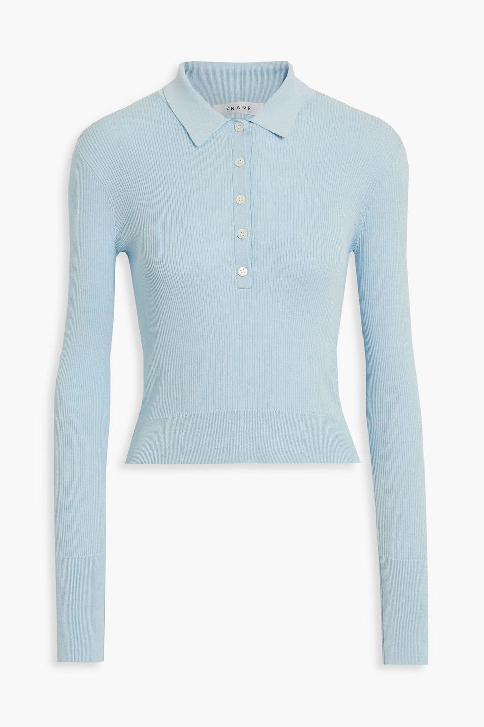 frame - ribbed silk and cotton-blend polo sweater - blue - m